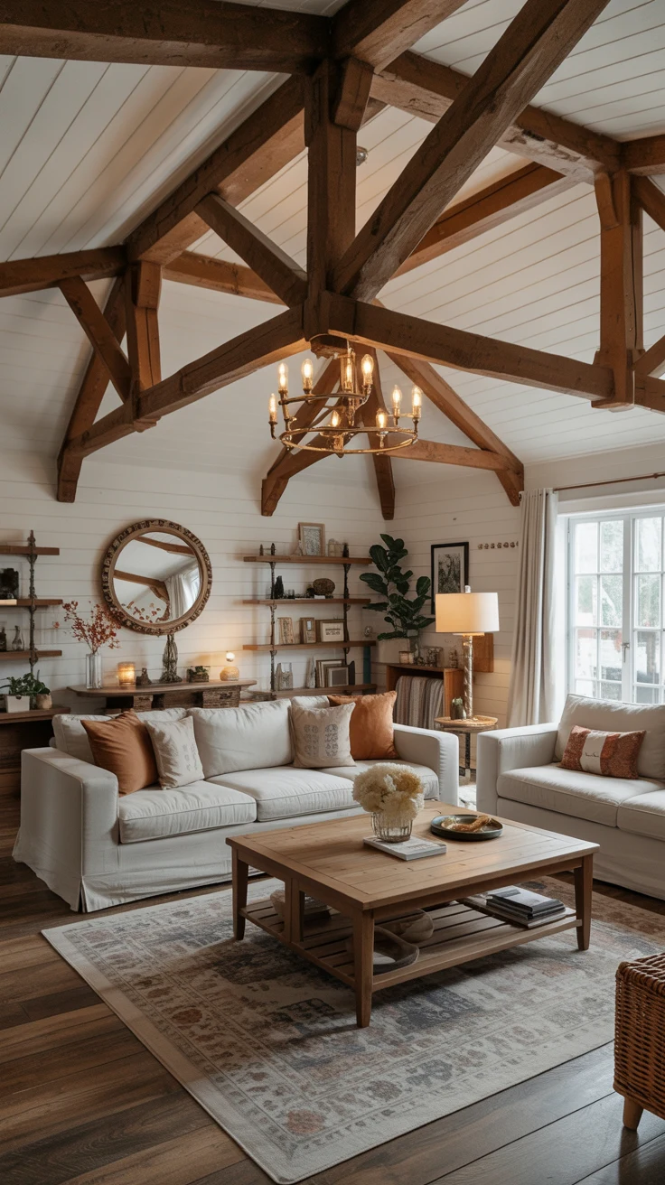 cozy farmhouse living room with warm textures and stylish decor 