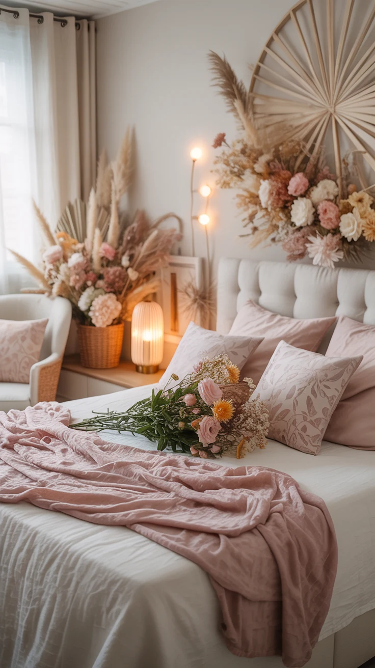 feminine bedroom with cozy textures