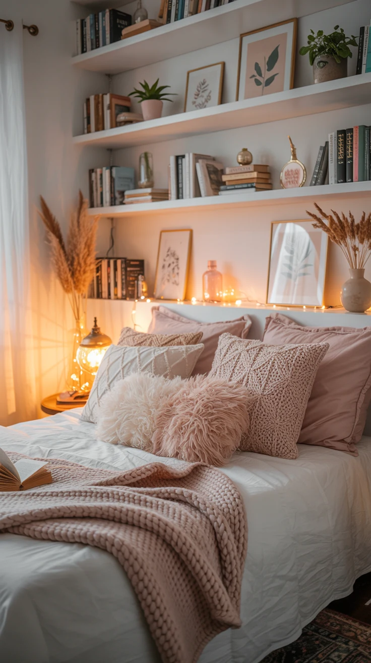 feminine bedroom with cozy textures