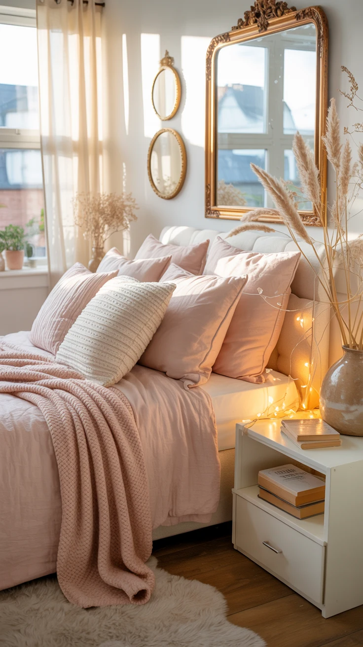 feminine bedroom with cozy textures