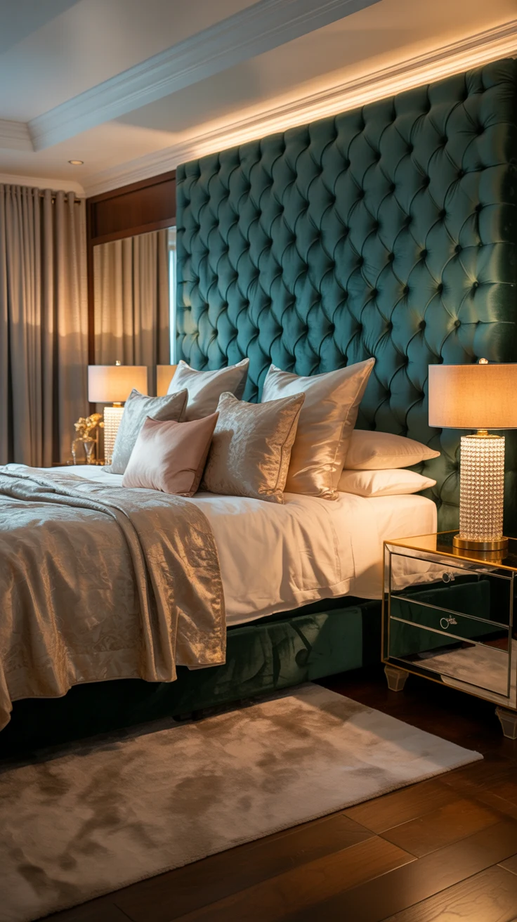 glam bedroom with luxurious decor