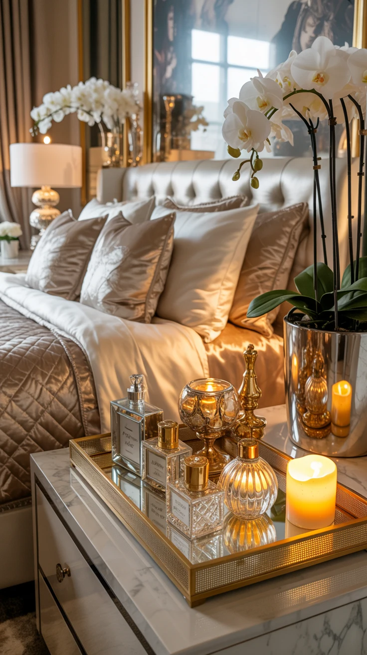 glam bedroom with luxurious decor