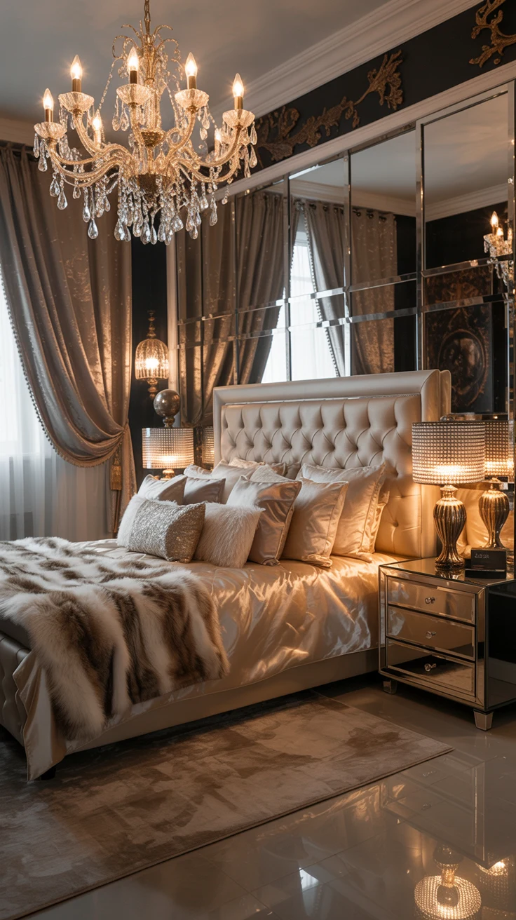 glam bedroom with luxurious decor