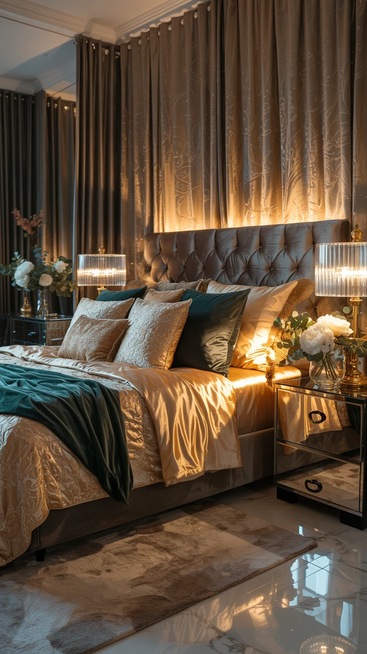 glam bedroom with luxurious decor