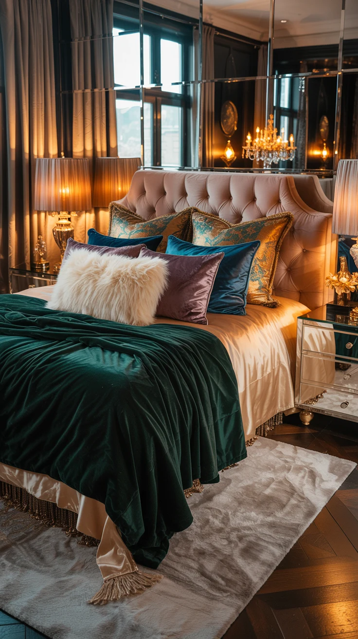 glam bedroom with luxurious decor