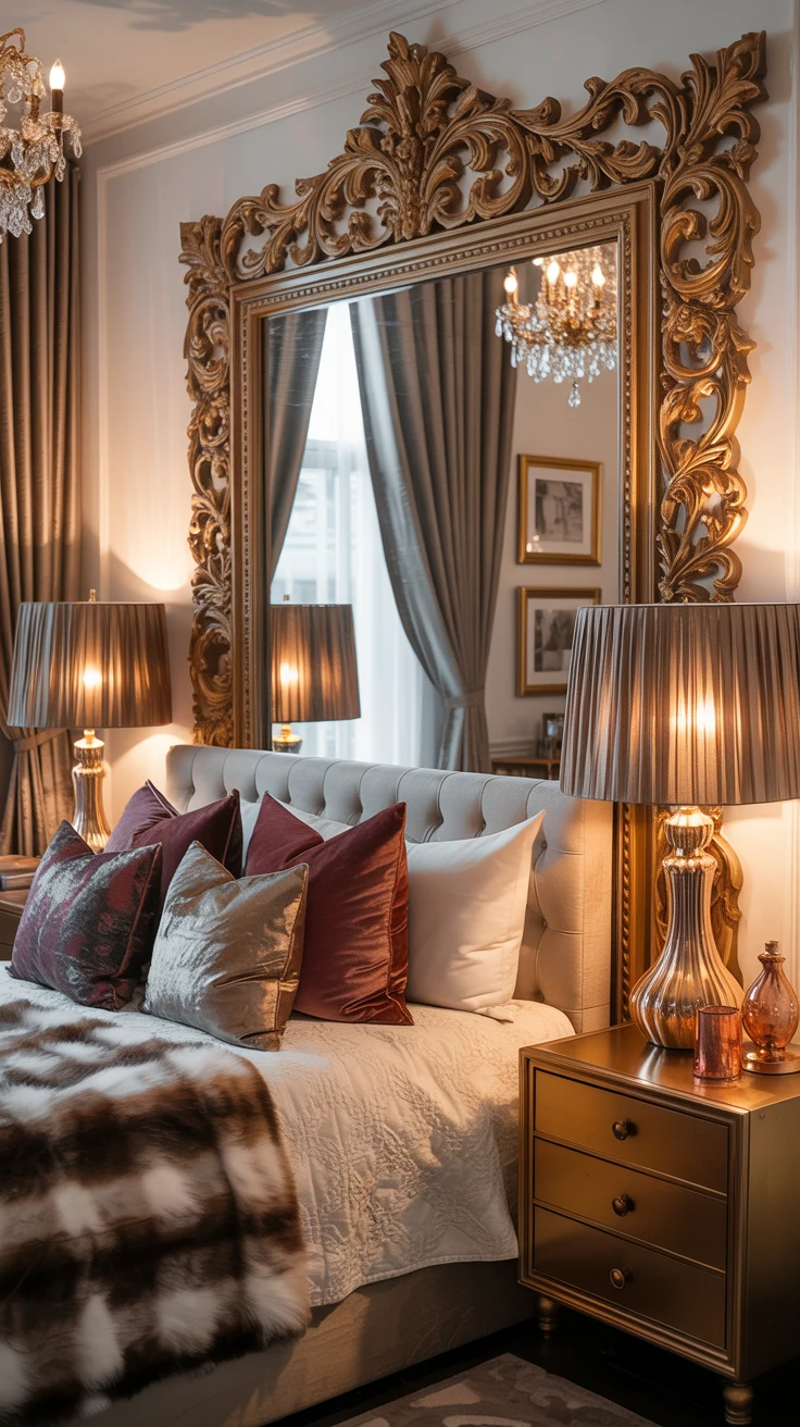 glam bedroom with luxurious decor