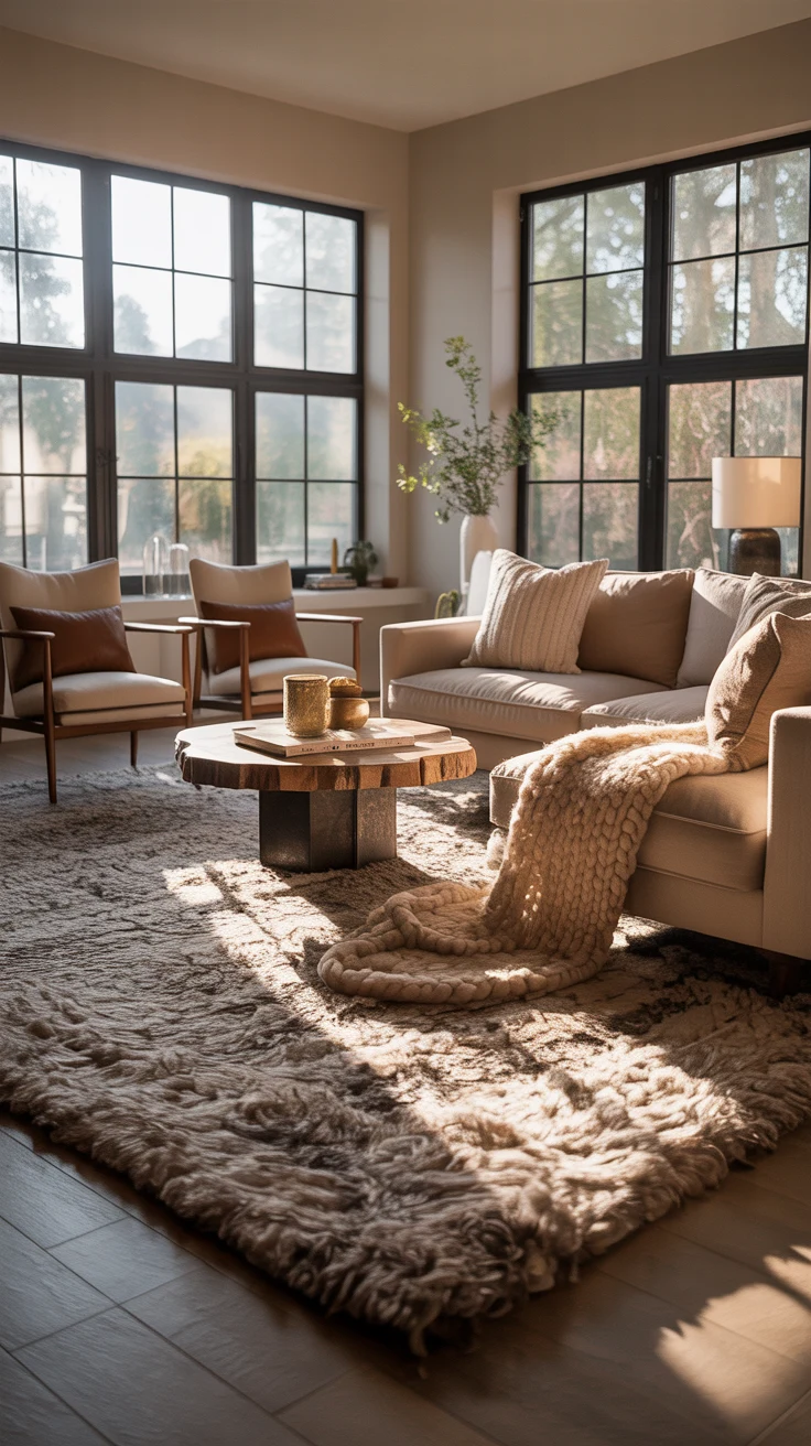 modern cozy living room with inviting designer details