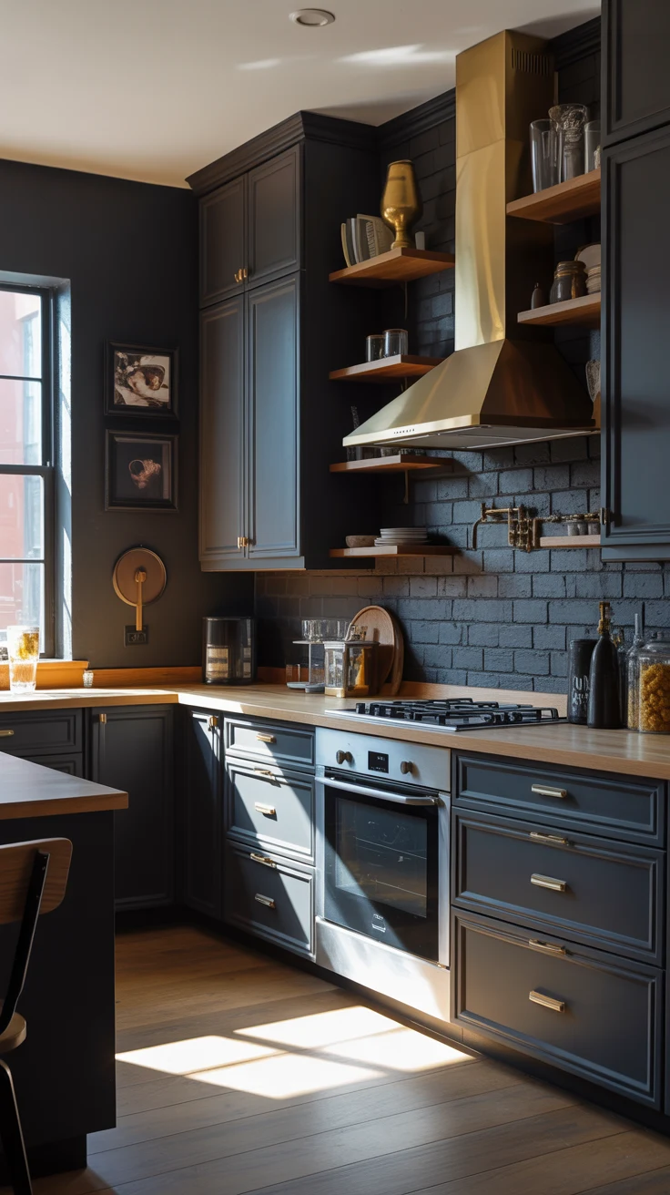 moody modern dark kitchen with matte black details
