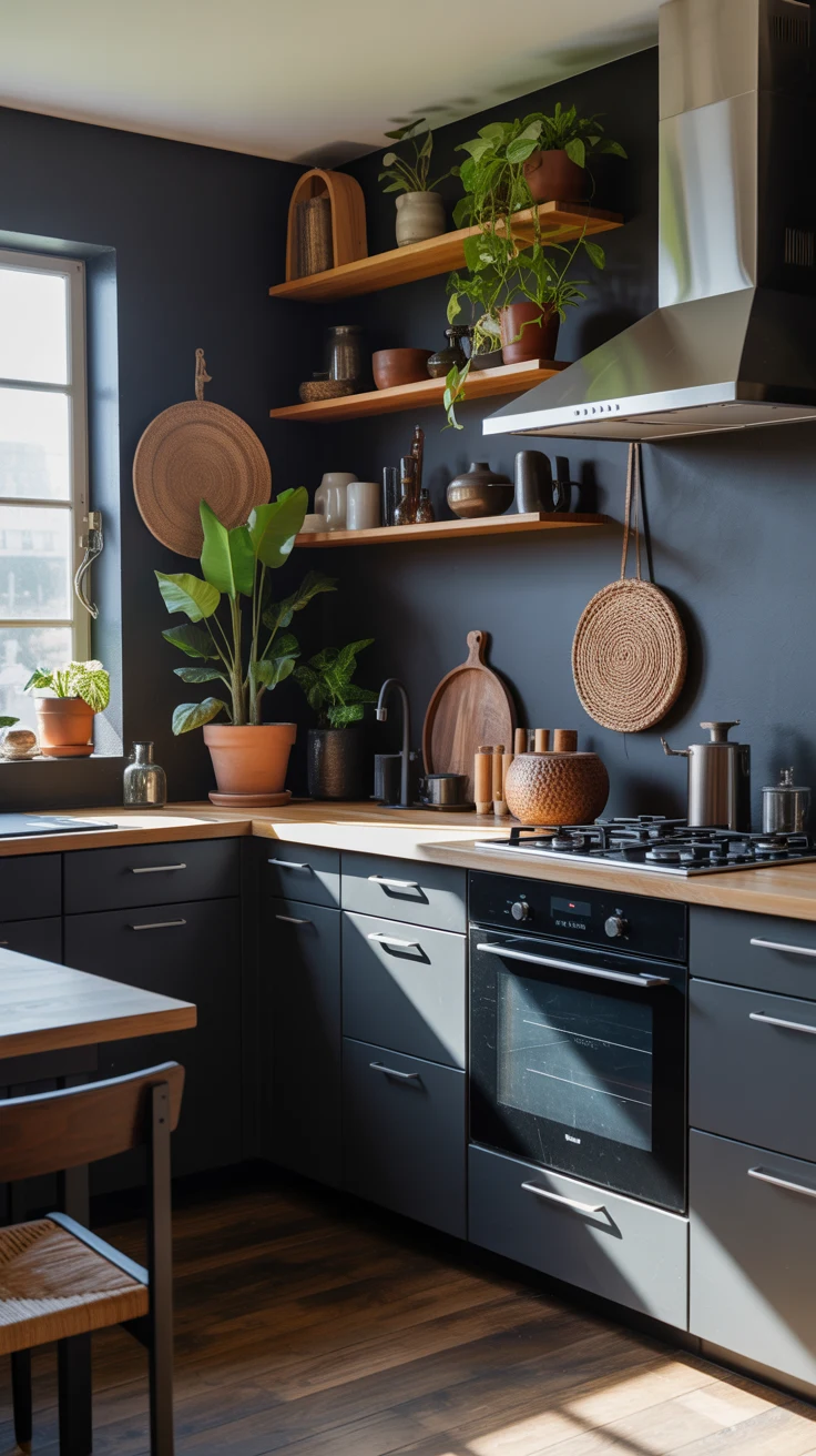 moody modern dark kitchen with matte black details