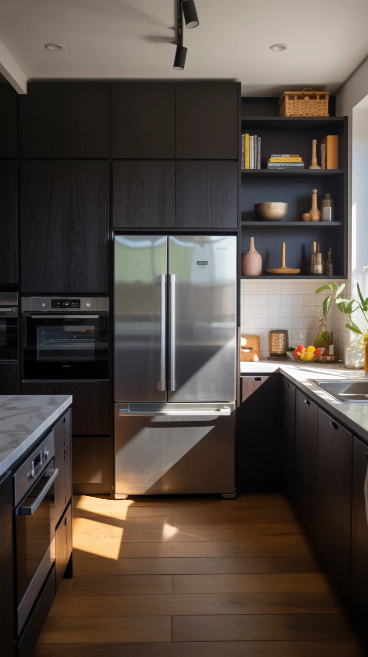 moody modern dark kitchen with matte black details