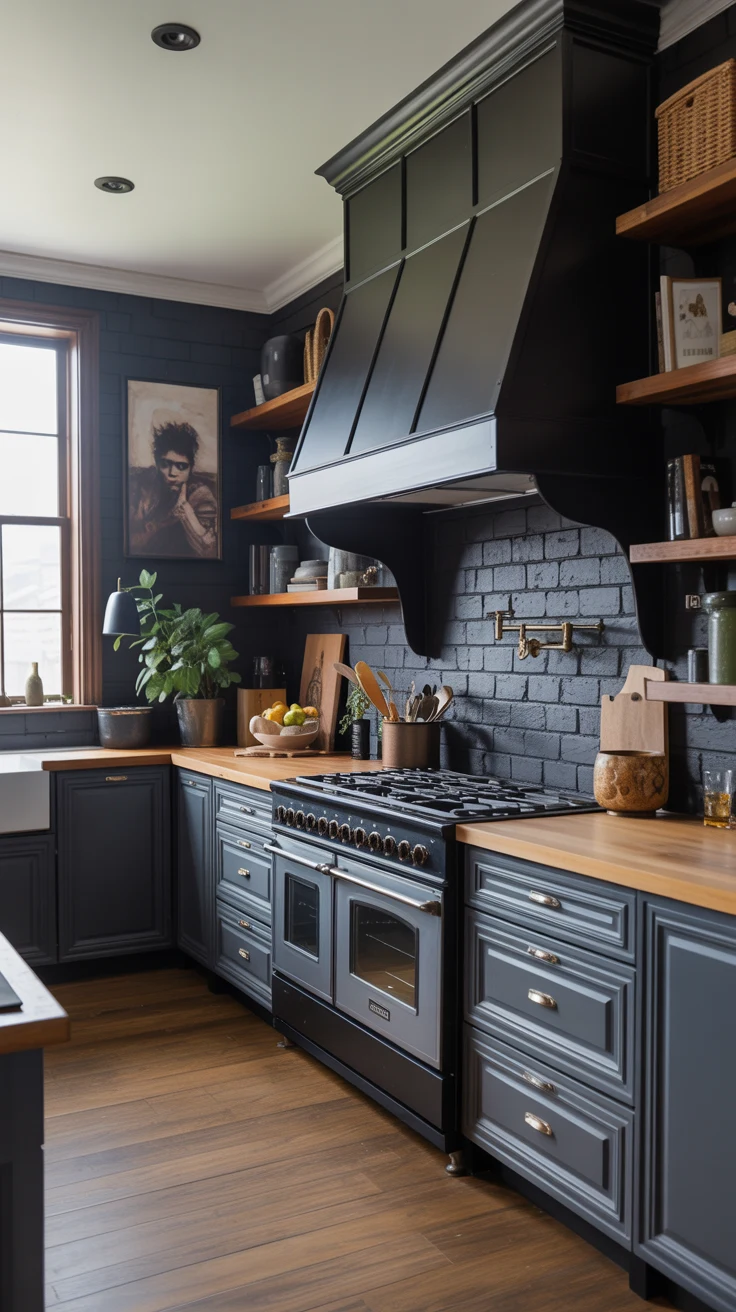 moody modern dark kitchen with matte black details