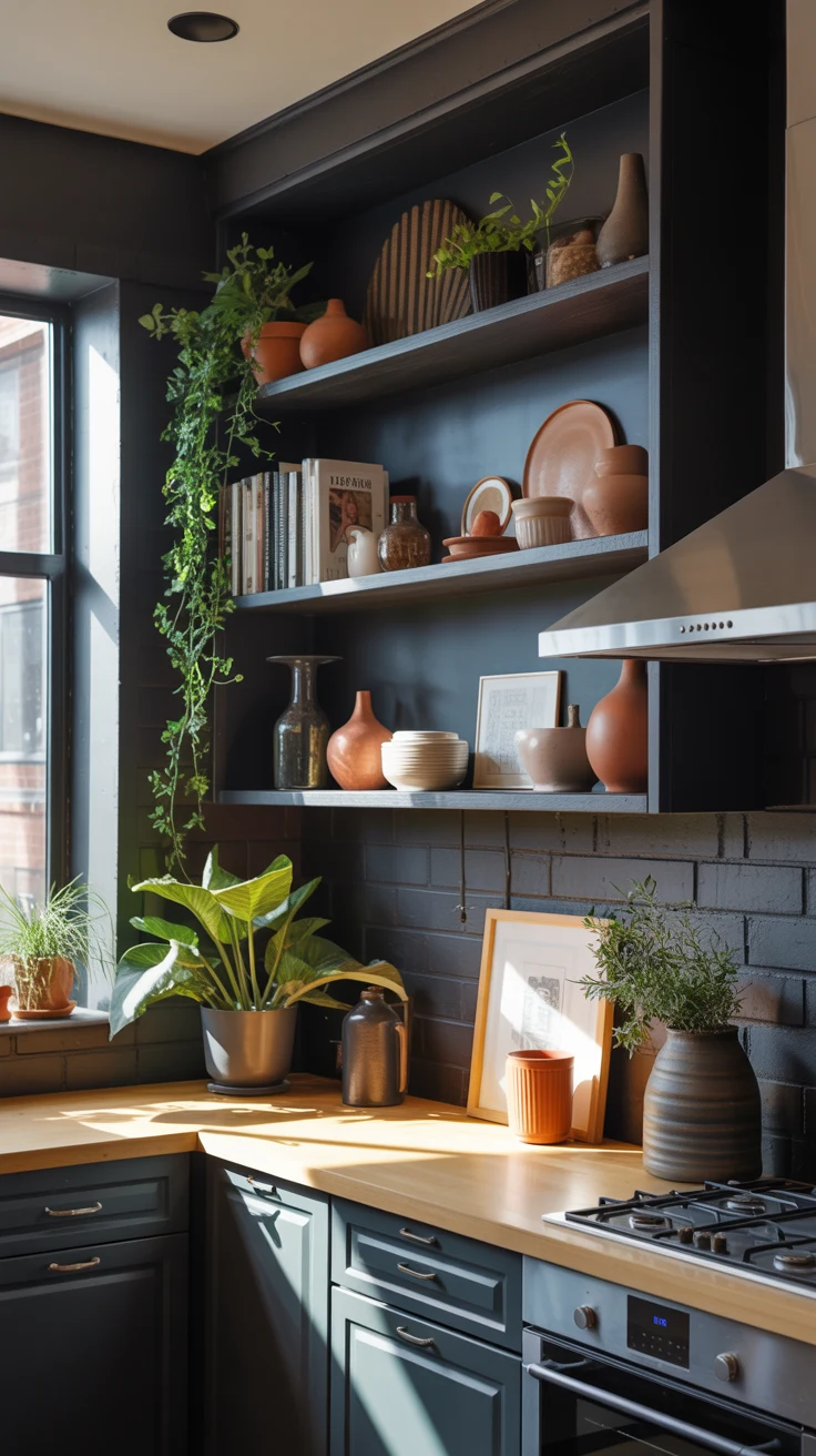 moody modern dark kitchen with matte black details
