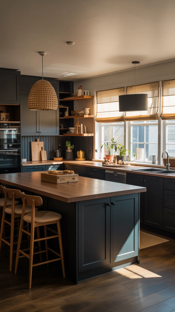 moody modern dark kitchen with matte black details