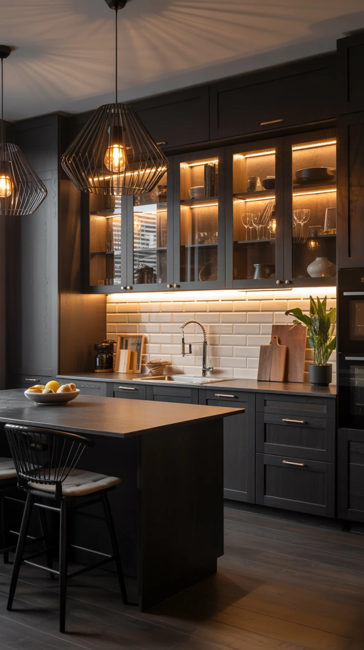 moody modern dark kitchen with matte black details