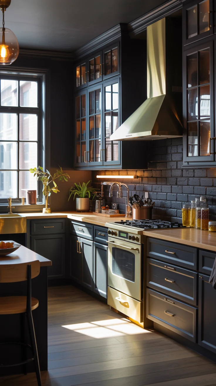 moody modern dark kitchen with matte black details