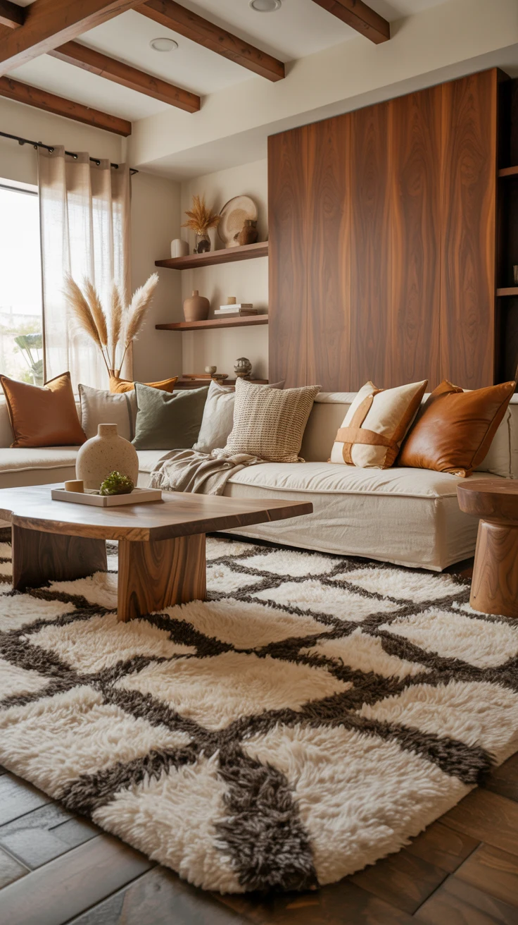 organic modern living room with warm earthy styling