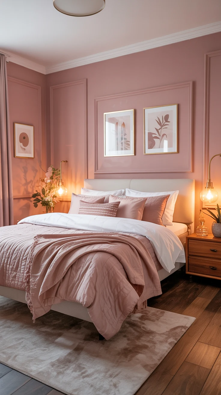 pink aesthetic bedroom with cozy decor