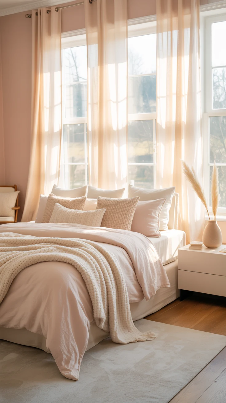 pink aesthetic bedroom with cozy decor