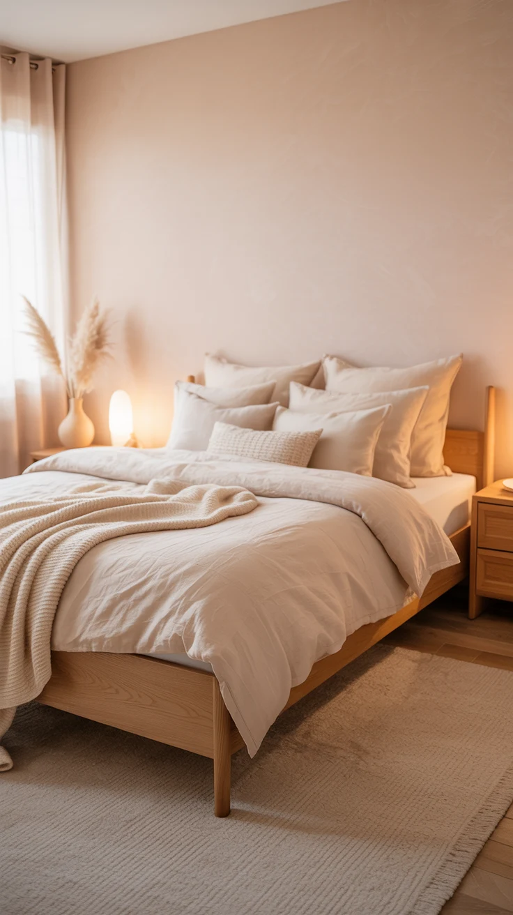 pink aesthetic bedroom with cozy decor