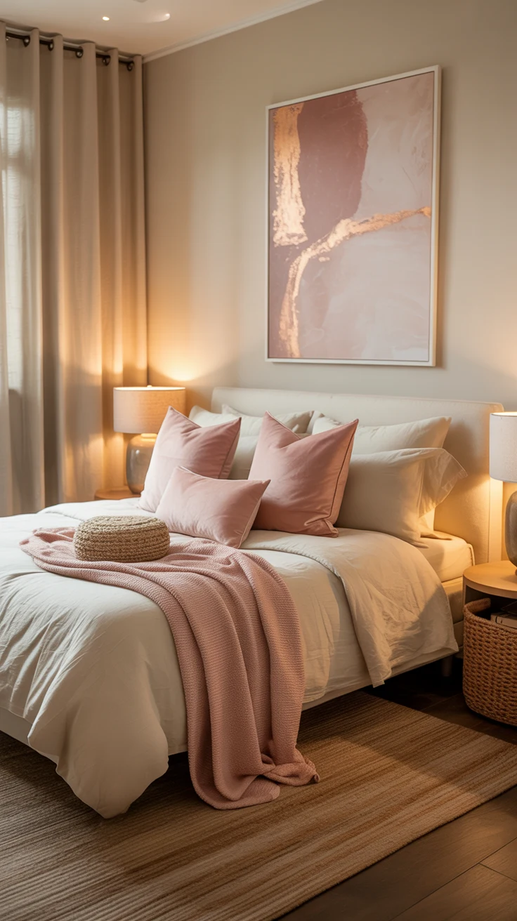 pink aesthetic bedroom with cozy decor