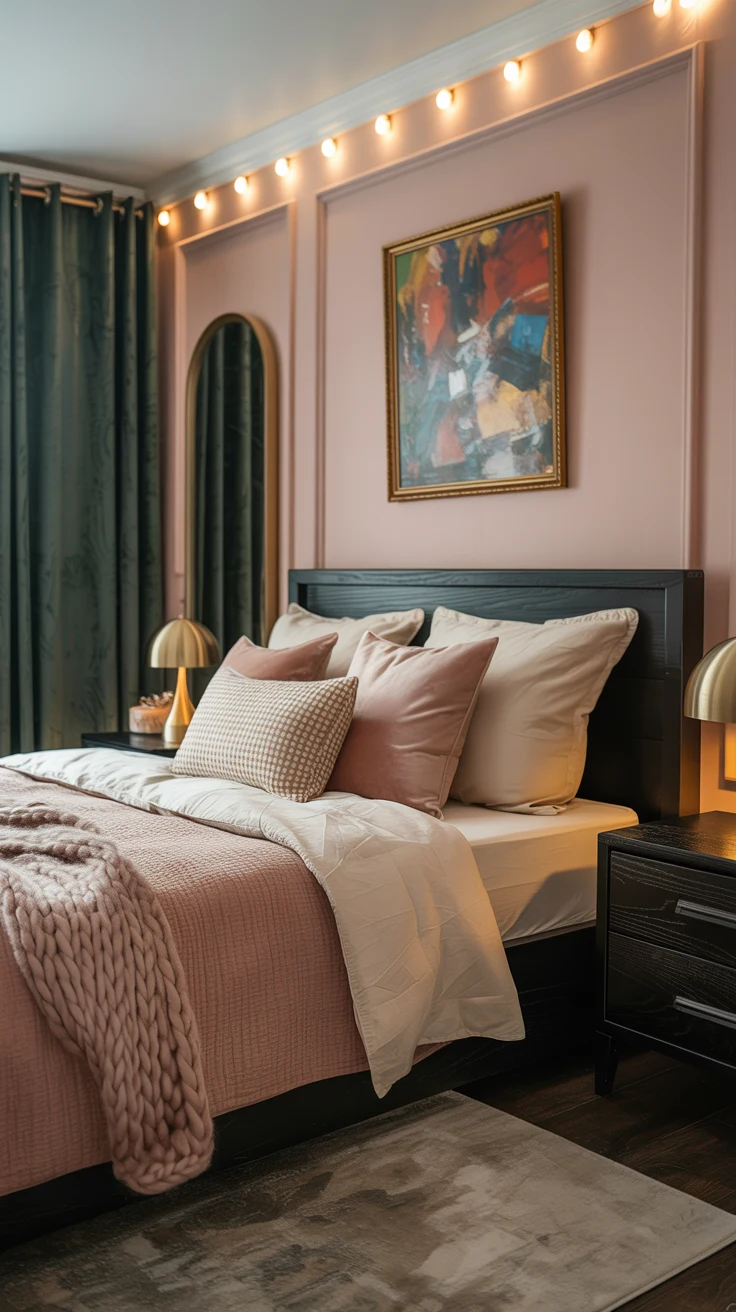 pink aesthetic bedroom with cozy decor