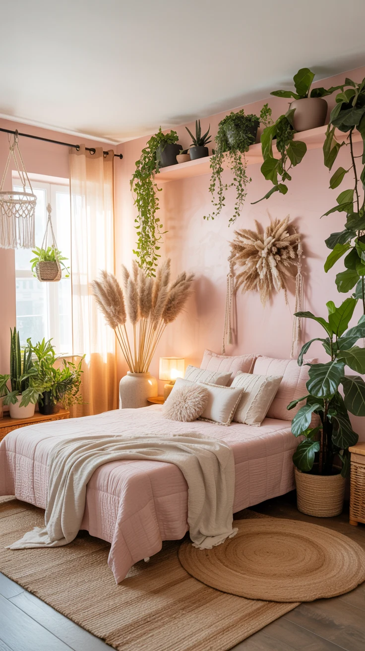 pink aesthetic bedroom with cozy decor