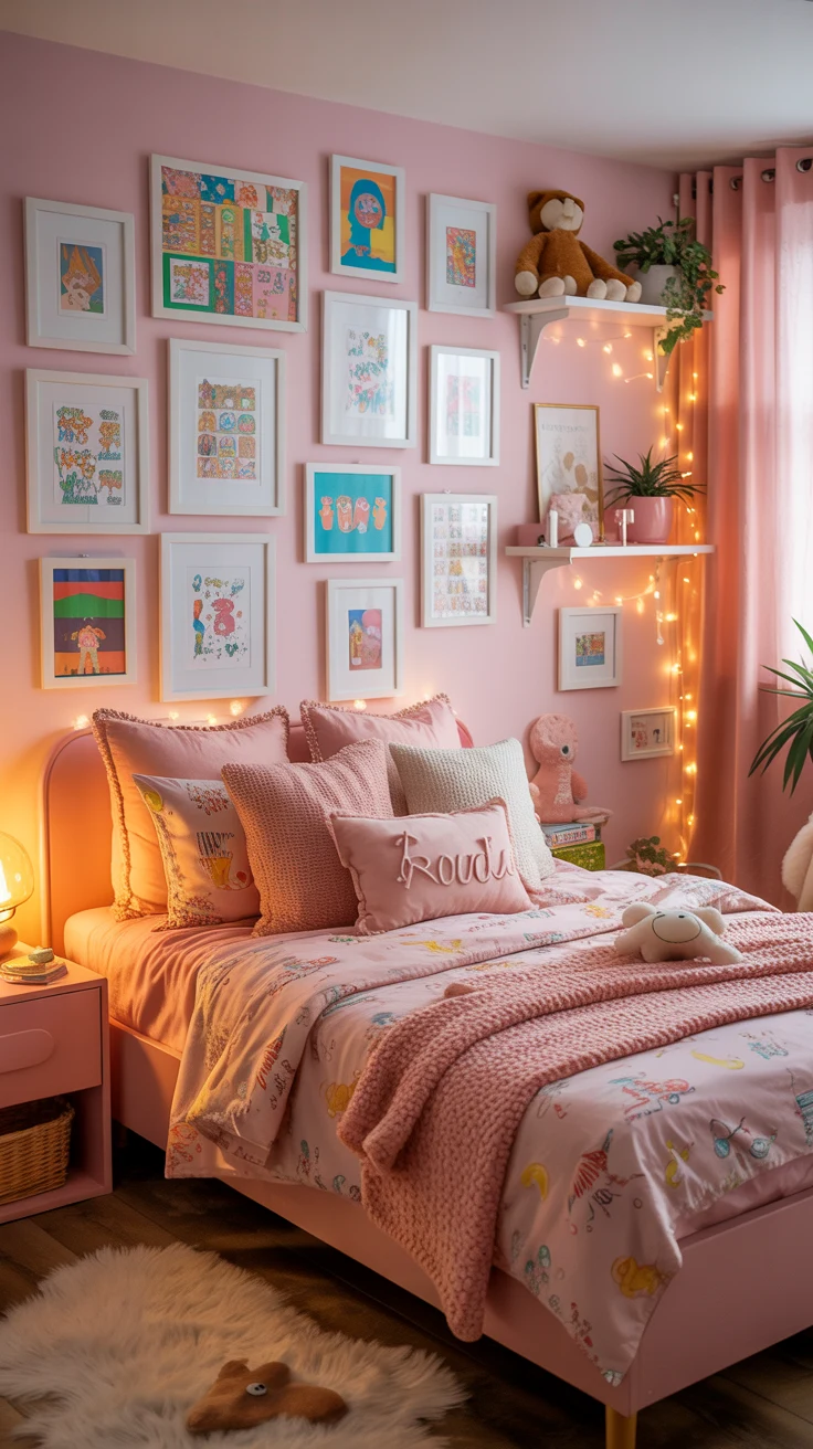 pink girls bedroom with playful decor