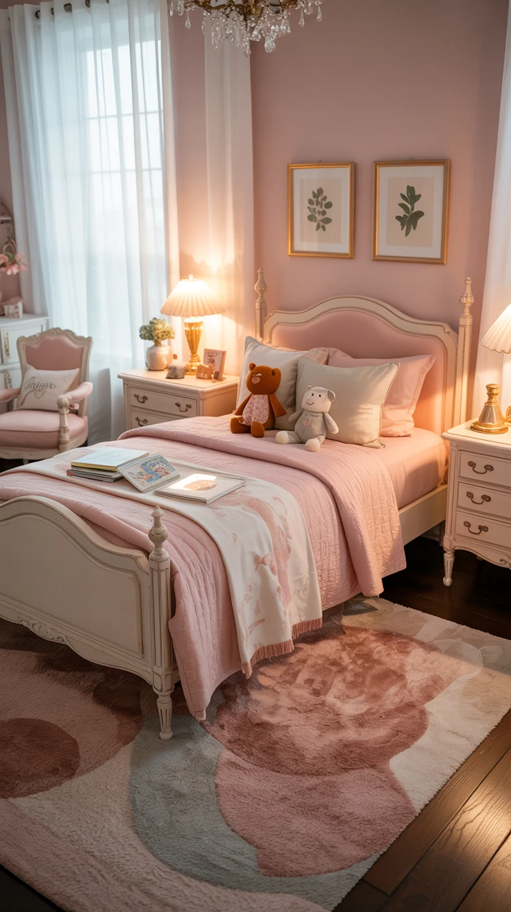 pink girls bedroom with playful decor 