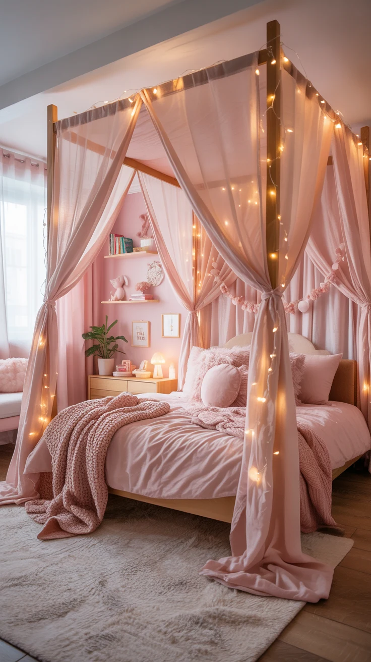 pink girls bedroom with playful decor 