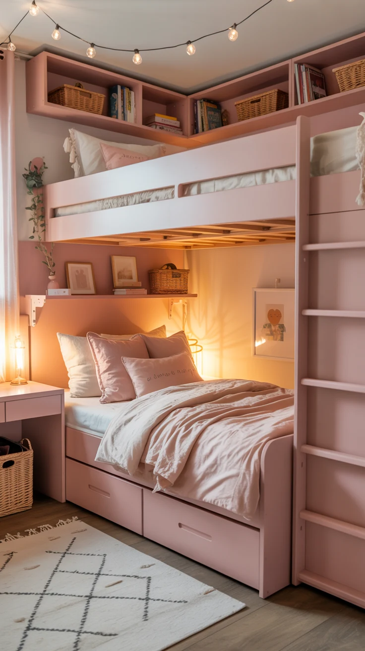 pink girls bedroom with playful decor 