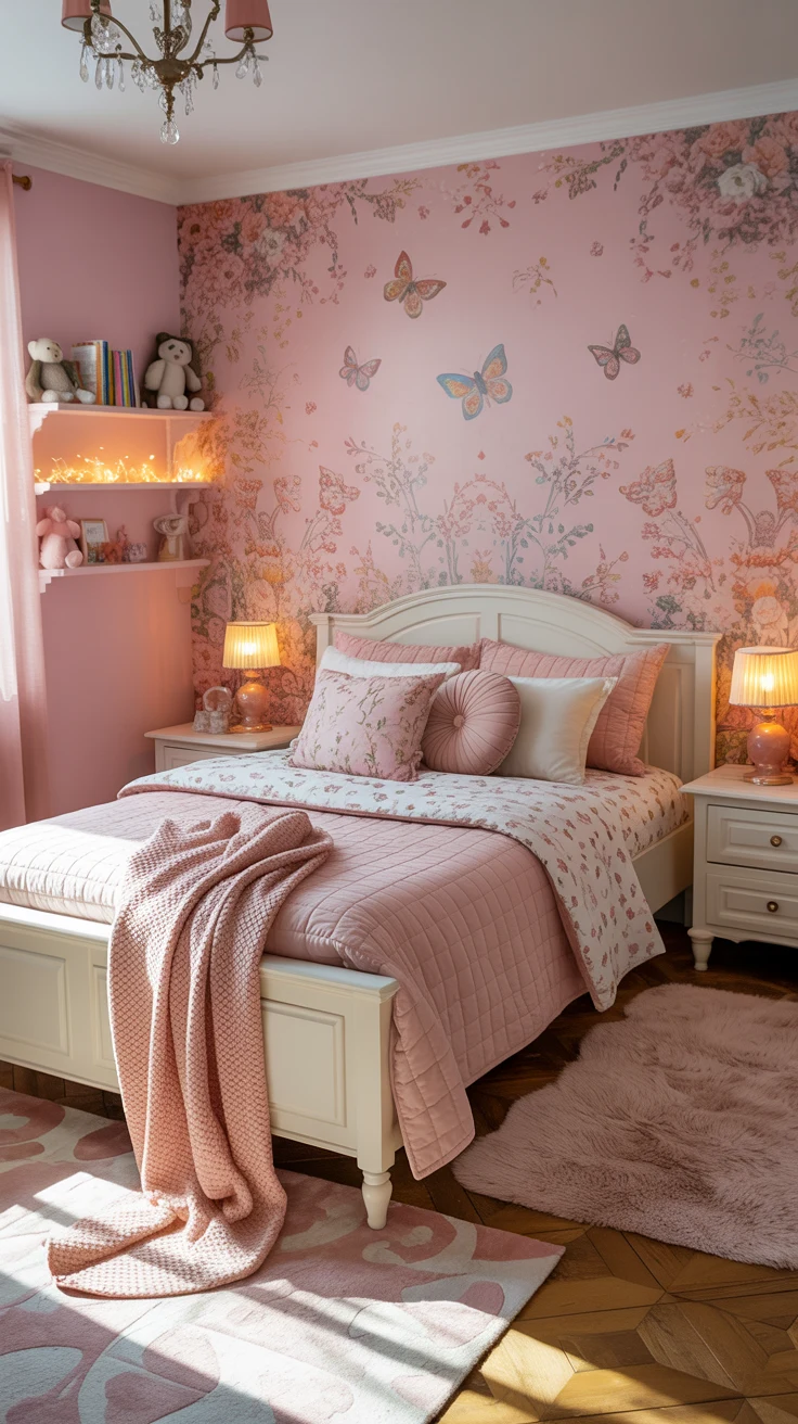 pink girls bedroom with playful decor 