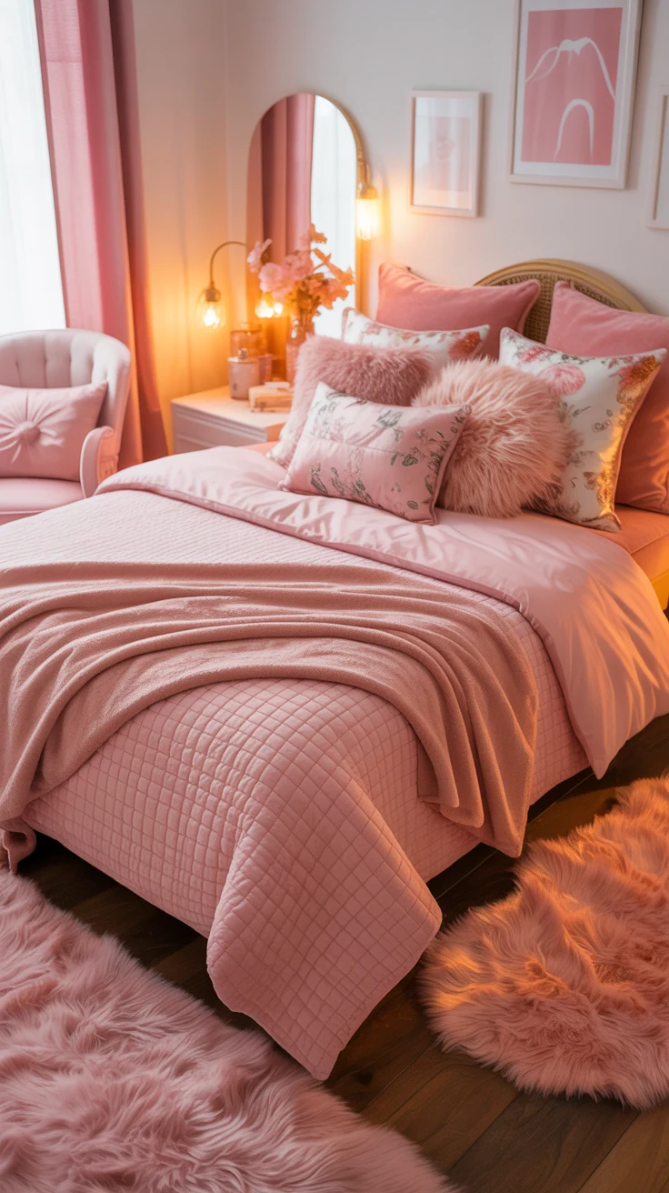 pink girls bedroom with playful decor 