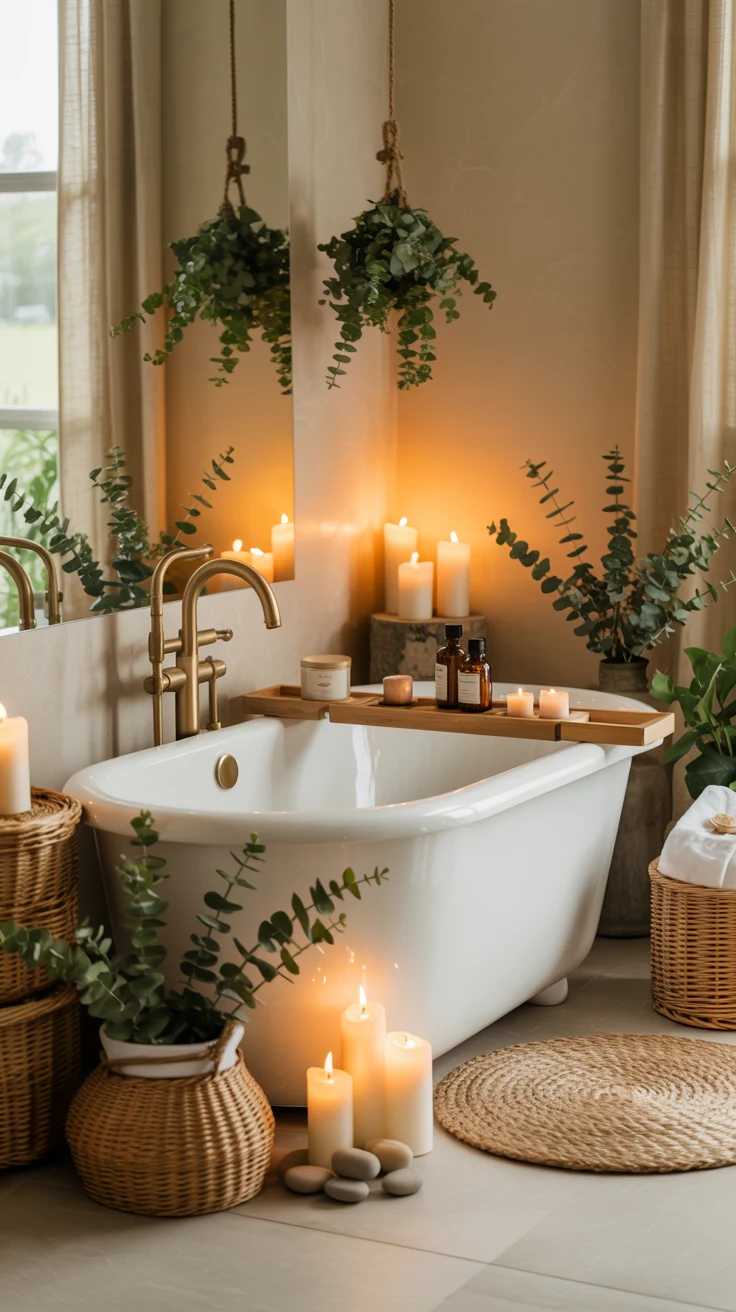 spa bathroom with luxurious natural textures 