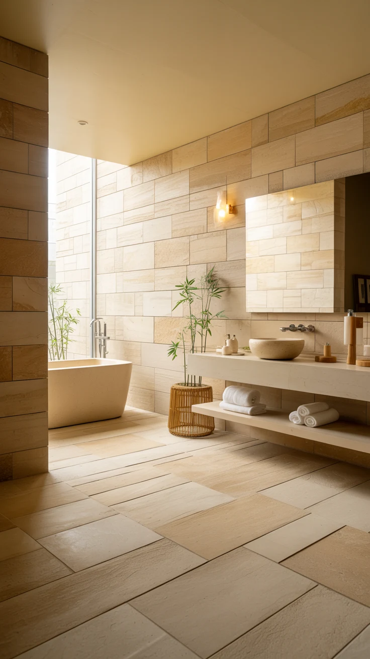 spa bathroom with luxurious natural textures 