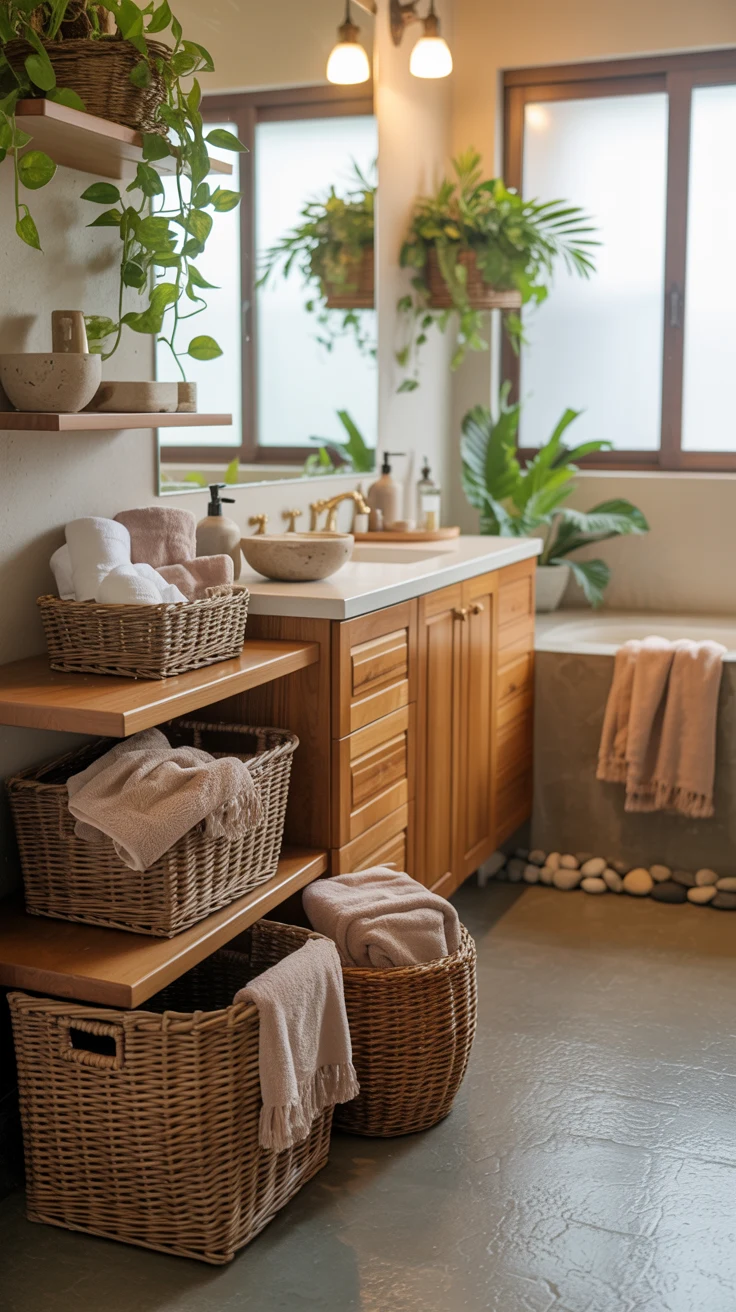 spa bathroom with luxurious natural textures 