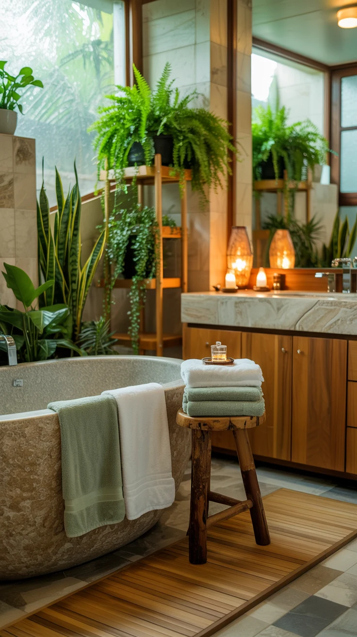 spa bathroom with luxurious natural textures 