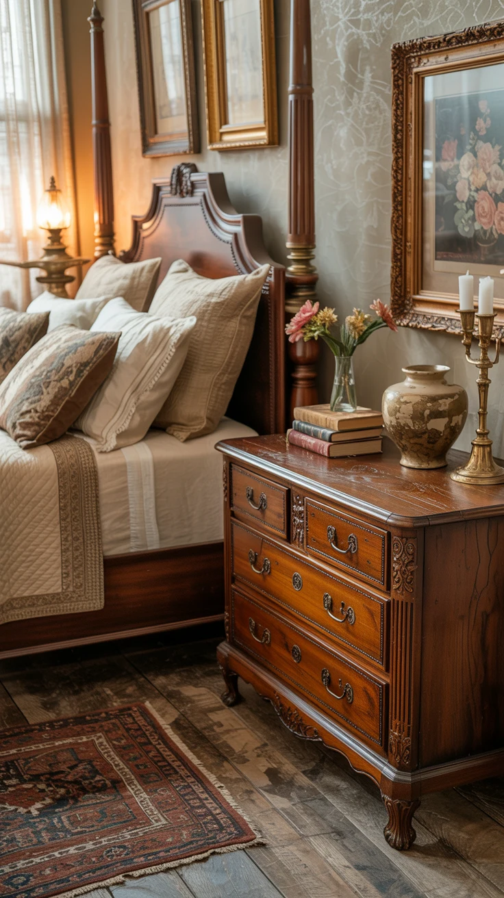 vintage bedroom with antique decor