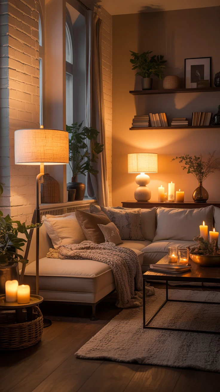 sunlit warm living room with inviting cozy details 