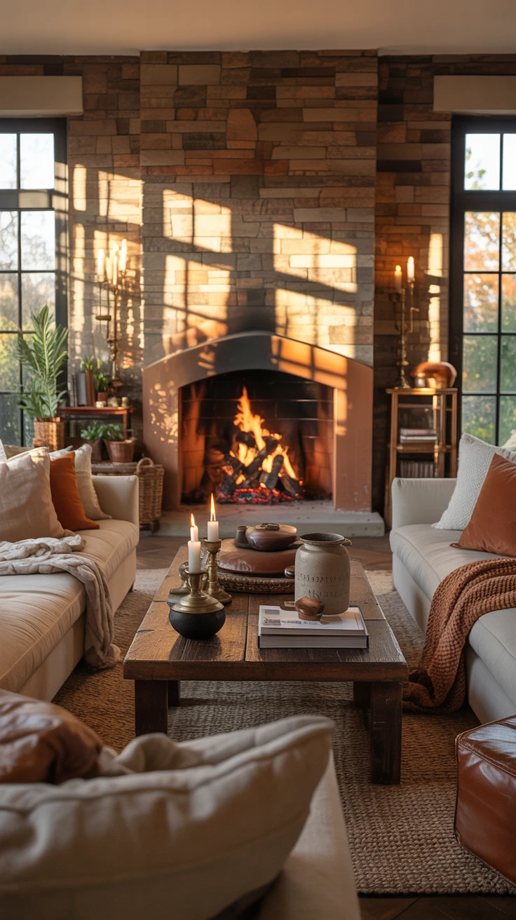 sunlit warm living room with inviting cozy details 