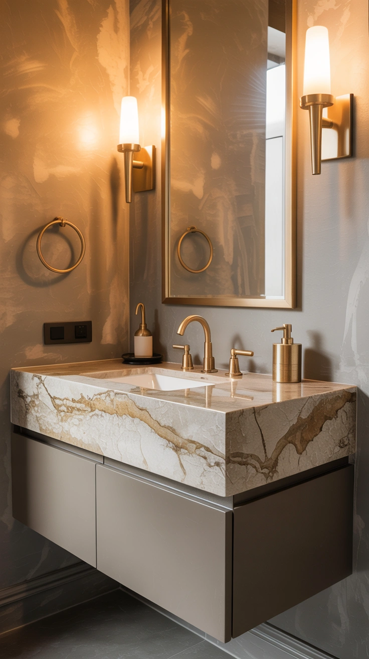 Bathroom with coordinated brushed brass fixtures
