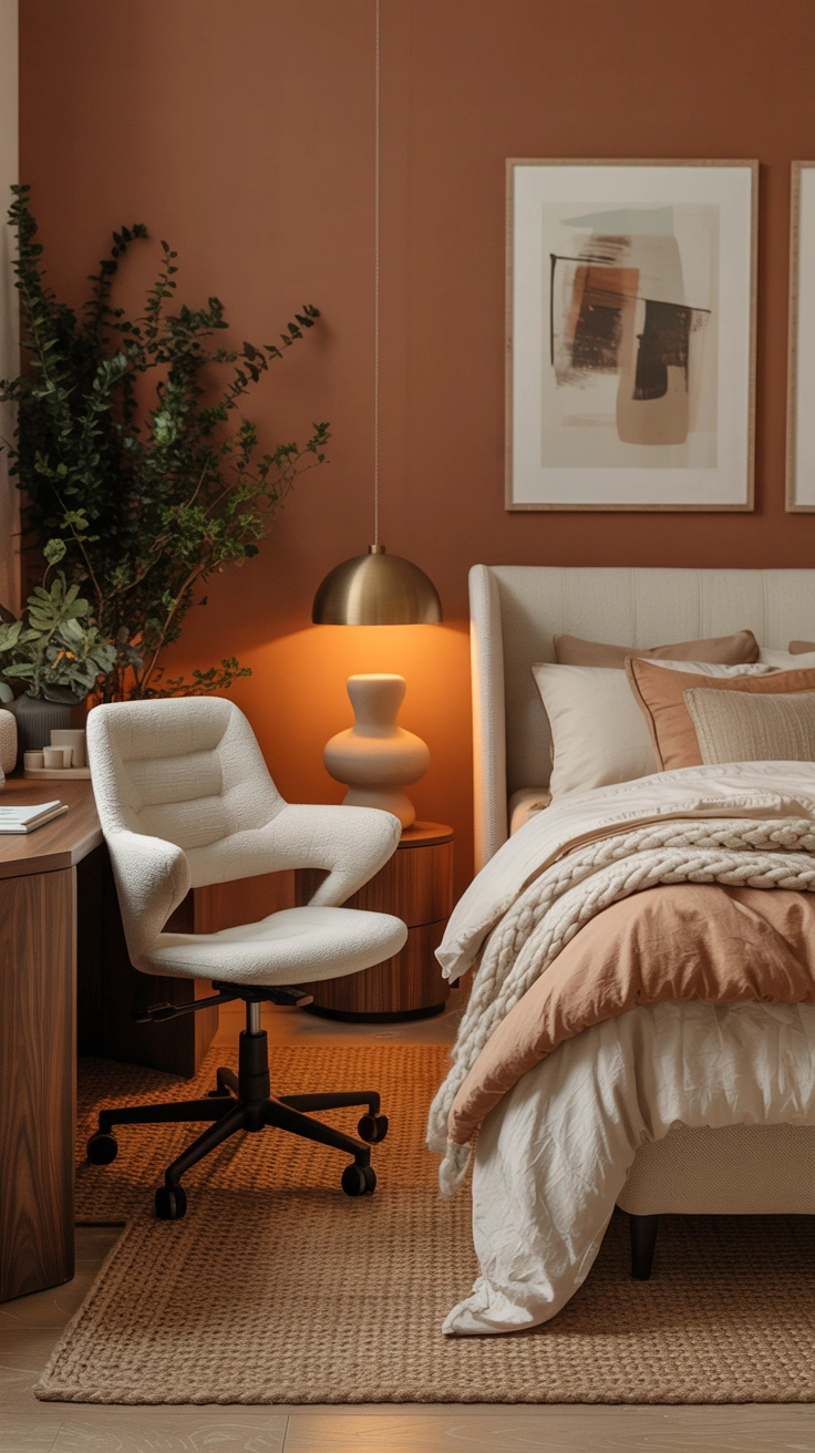 Beautiful bedroom with an ergonomic designer office chair
