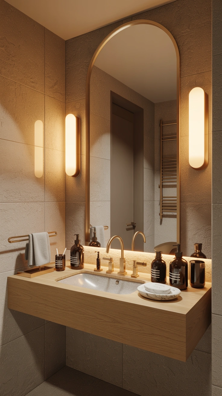 Designer bathroom vanity with matching glass dispensers
