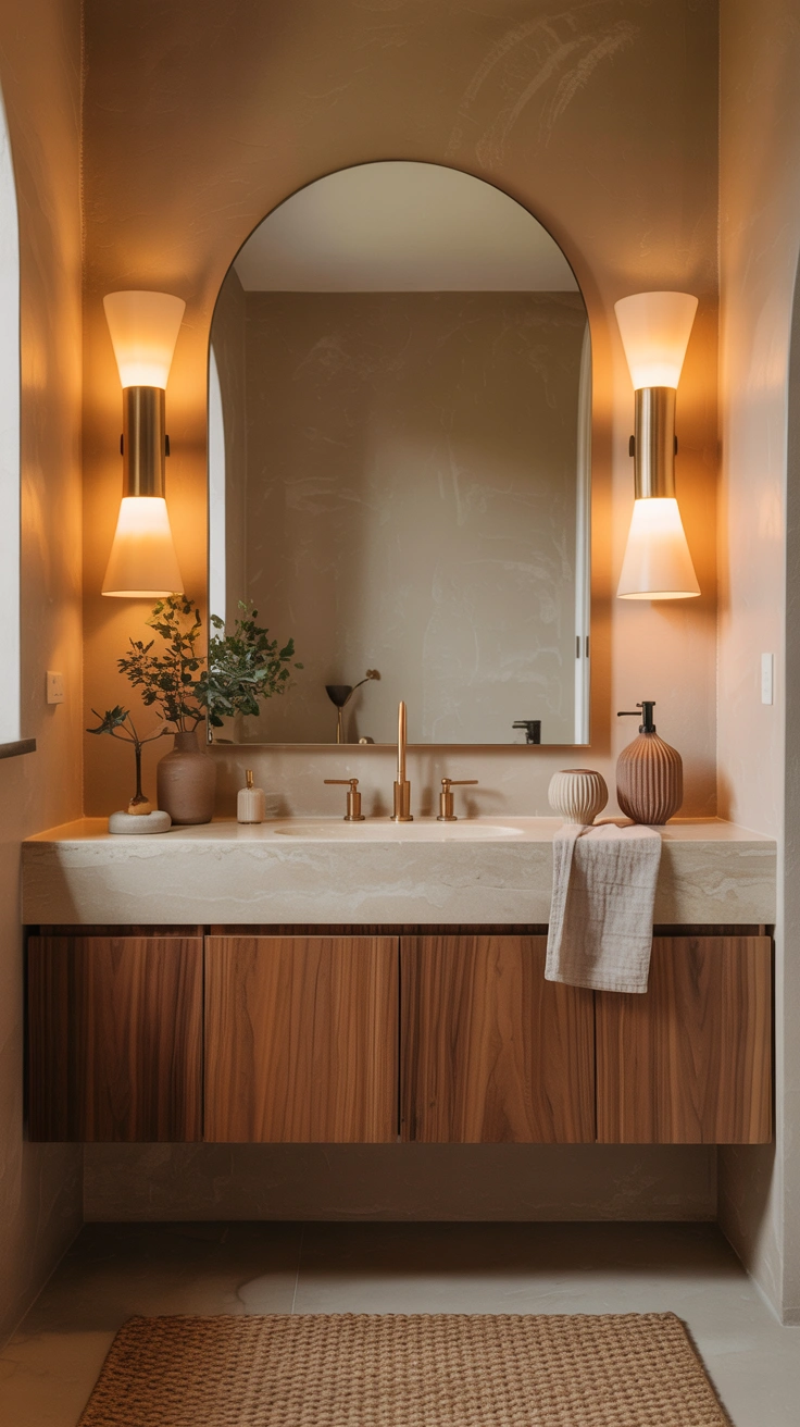 Designer bathroom with elegant vanity lighting