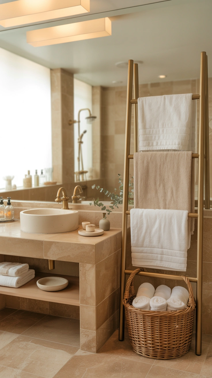 Luxury bathroom with beautifully displayed hand towels