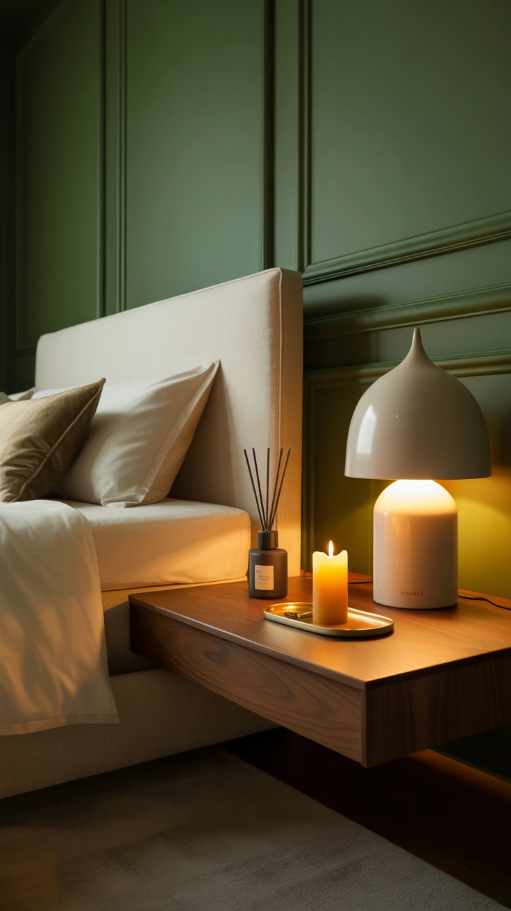 Luxury bedside styling with candle and diffuser