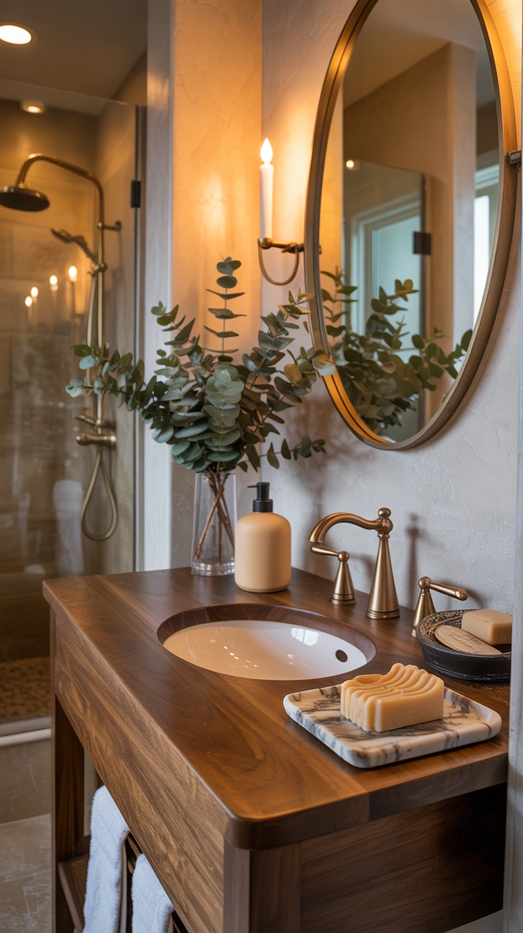 Luxury vanity styled with layered decorative heights