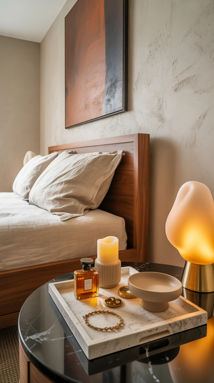 Modern bedside table with an elegant marble tray