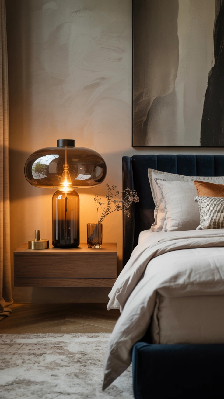 Statement bedside lamp in a luxurious bedroom