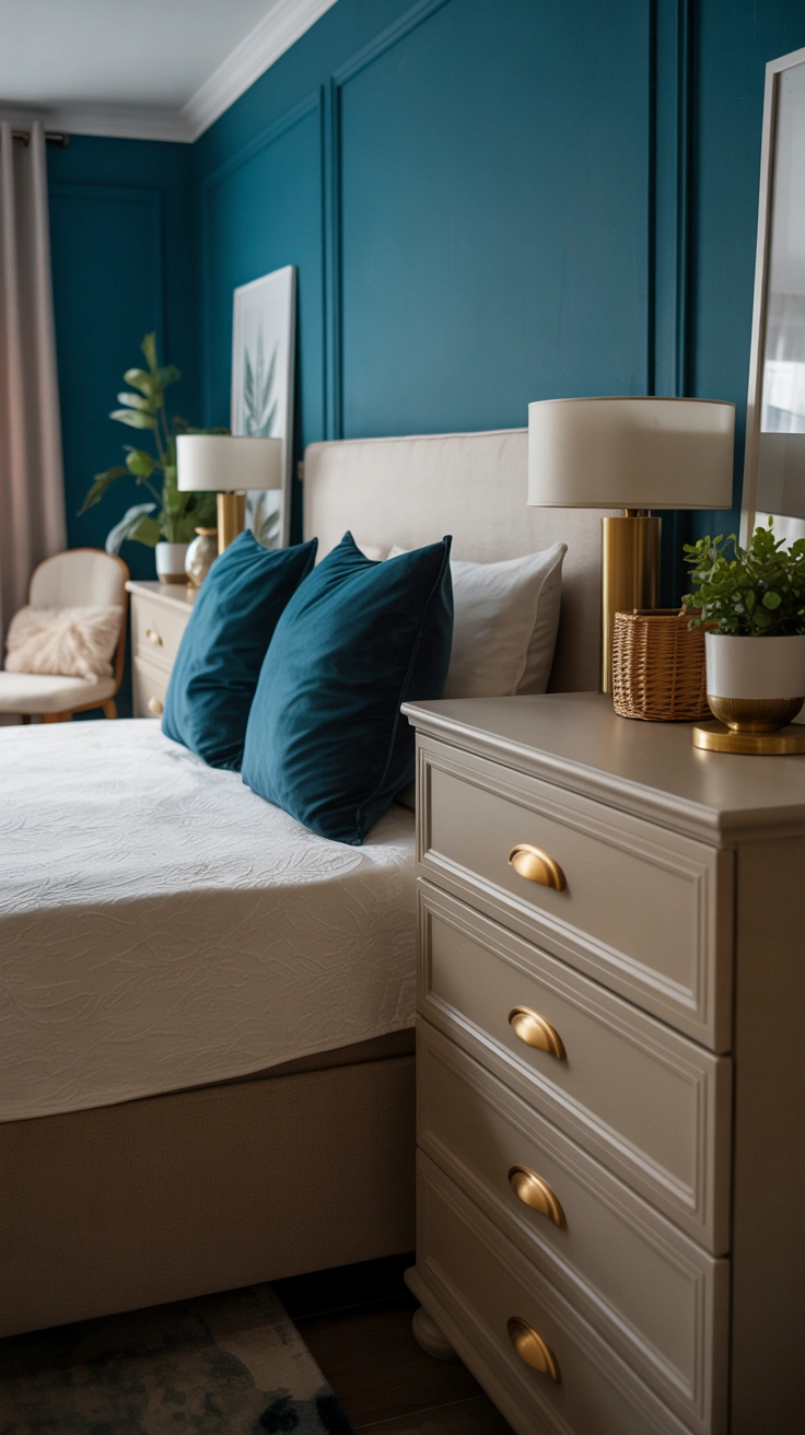 dreamy aesthetic bedroom with layered textures, warm lighting and stylish decor details