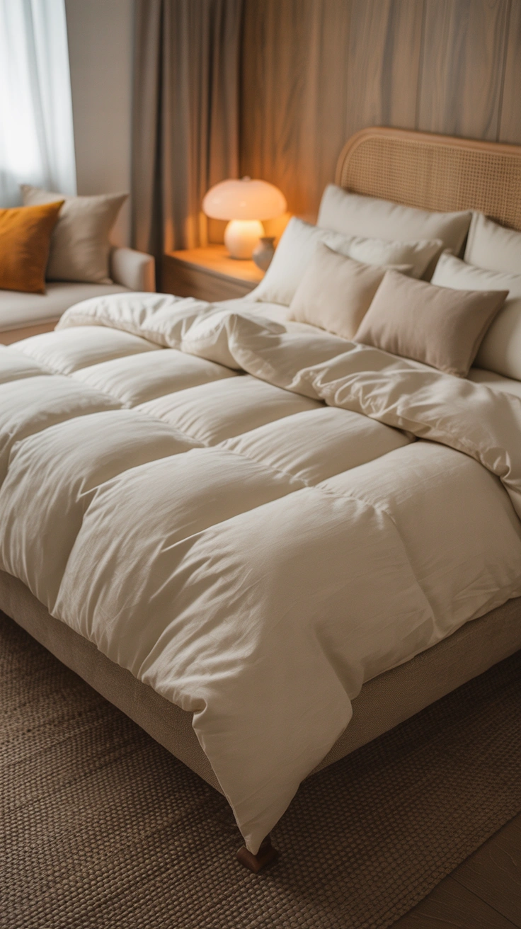 bed with perfectly smooth fitted sheet and crisp white bedding